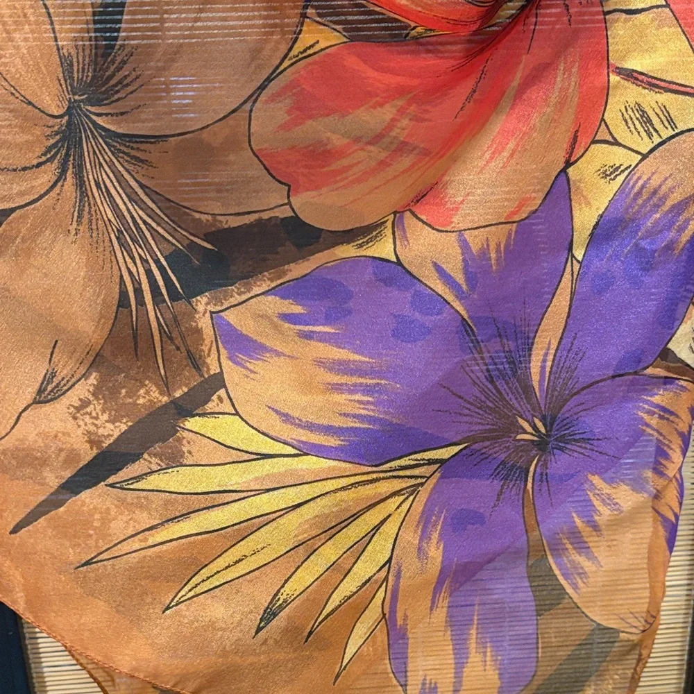 Women's Lightweight Floral Print Scarf - Brown & Purple - Picture 4 of 4
